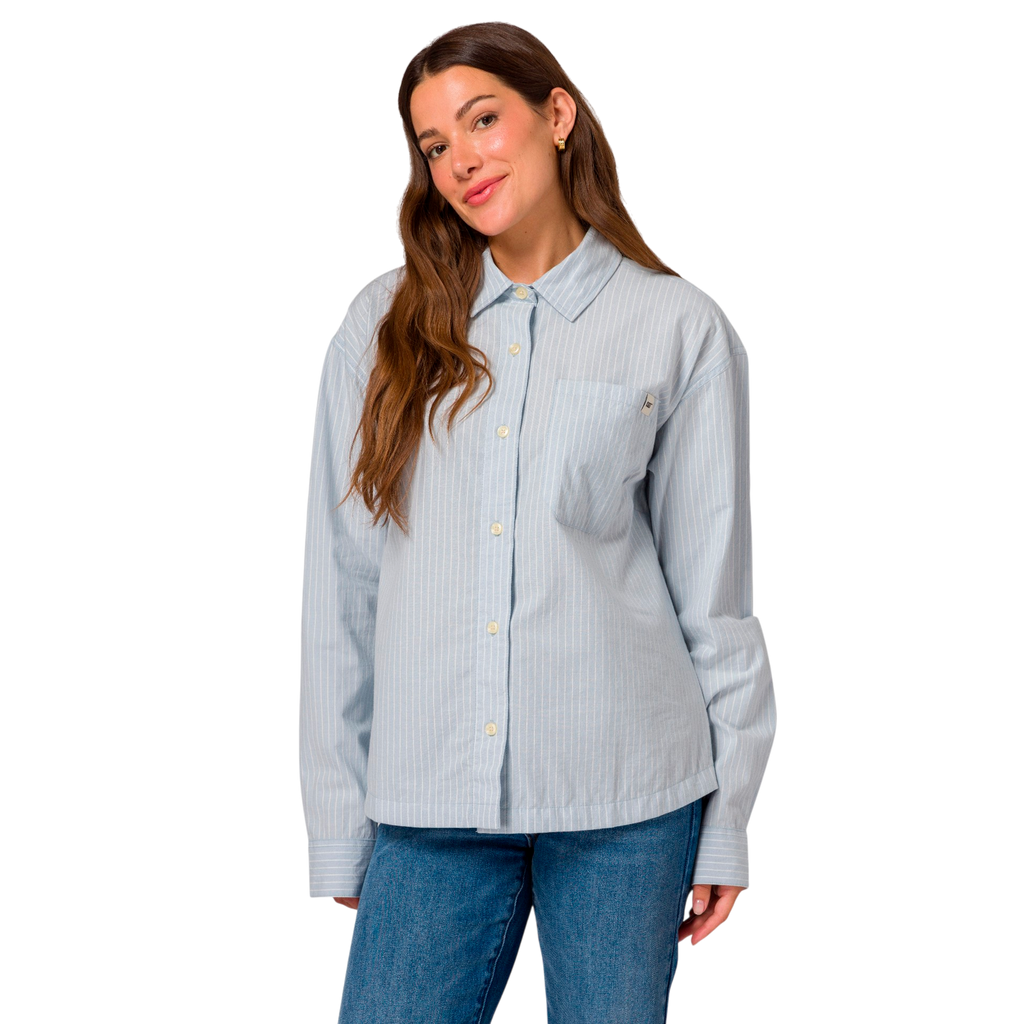 Camisa Oversized Poplin para mujer color celeste