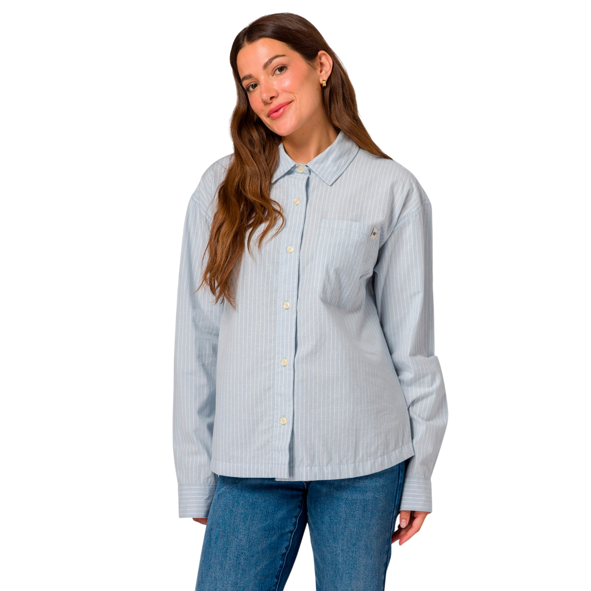 Camisa Oversized Poplin para mujer color celeste